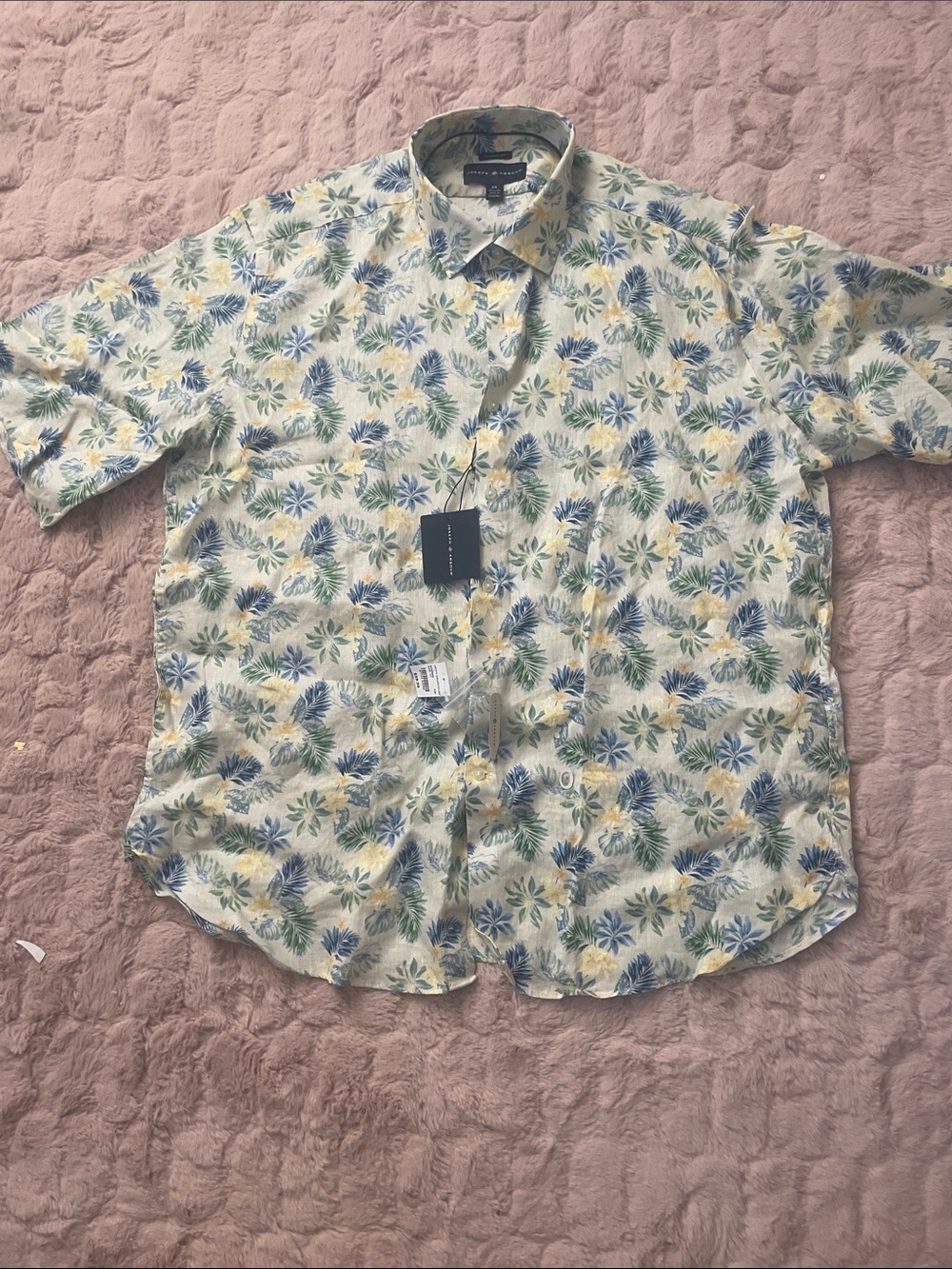Joseph Abboud Cream Floral Short-Sleeve Button-Down Shirt
